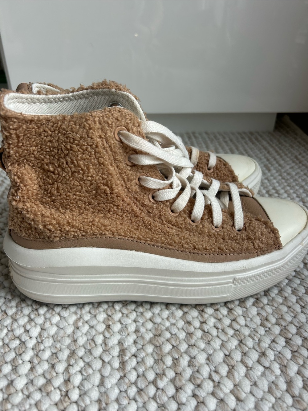 Converse Women’s Cream Sherpa Platform High-Top Sneakers - Picture 2 of 5